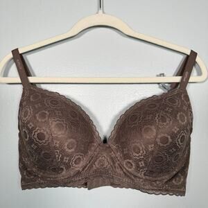 Aerie Brooke Plunge Bra 36D Brown Lace NWT Underwire Push Up Sexy Supportive